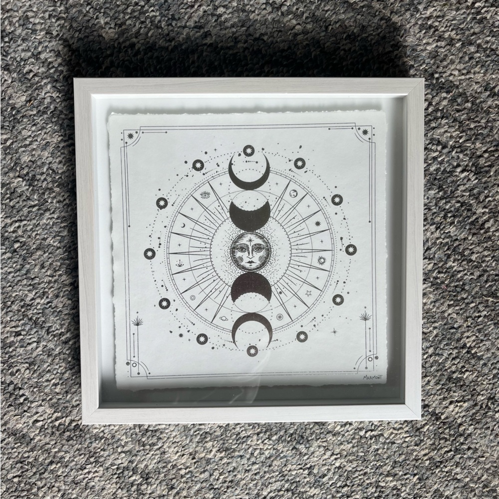 Silver Celestial Moon and Stars Hanging Glass Display Wall Art NEW 12X12